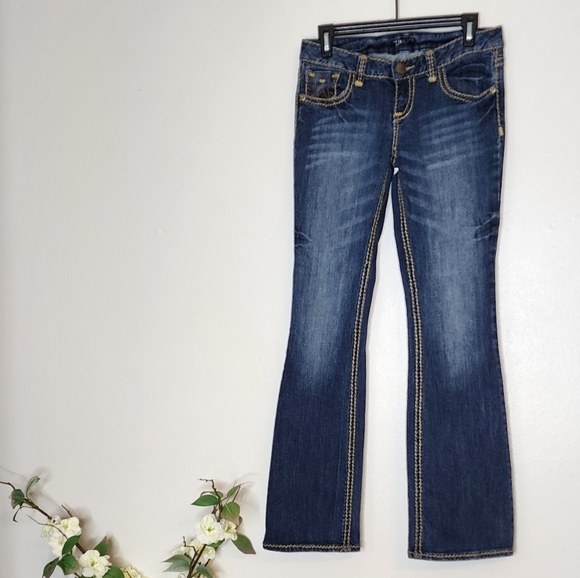 ZCO Womens Bootcut Jeans Thick Stitched Back Pocket Mid Rise Distressed Bohemian - Picture 12 of 13